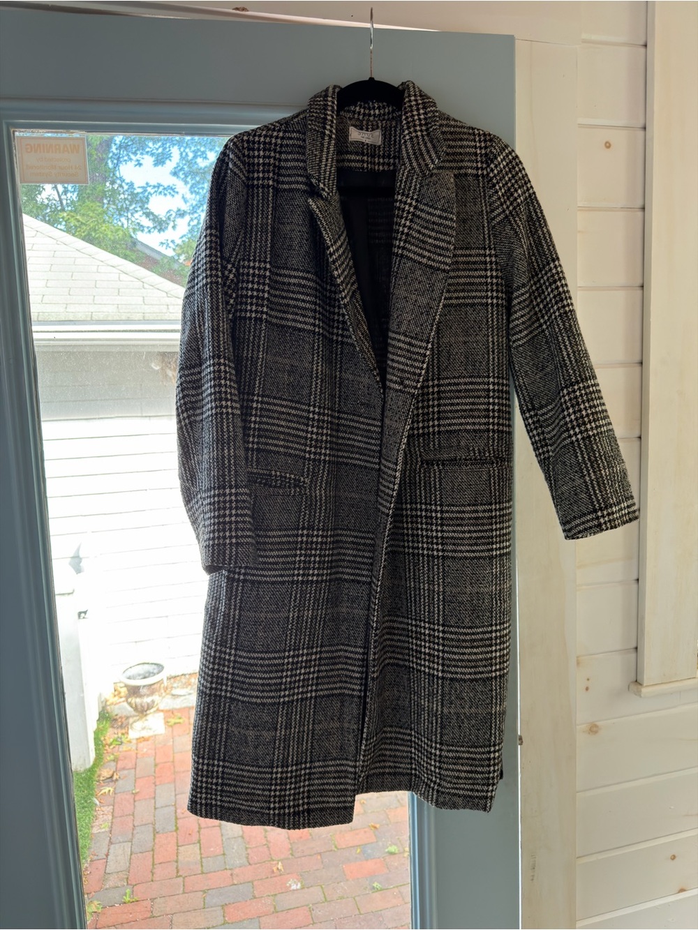 Sage Black & White Plaid Wool Blend Long Peacoat